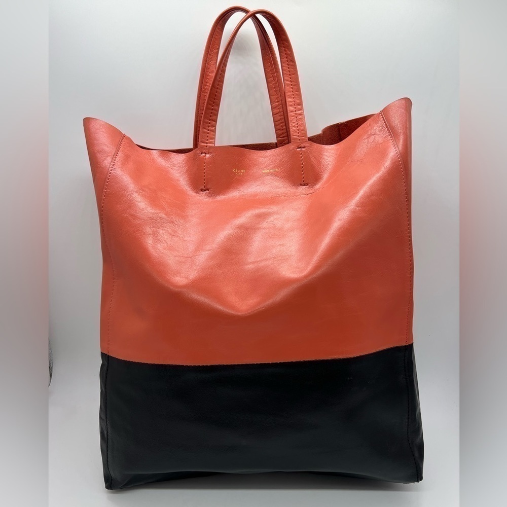 CELINE PARIS MADE IN ITALY HORIZONTAL TOTE BAG ORANGE & BLACK
